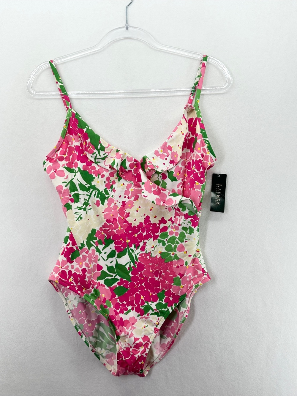 Lauren Ralph Lauren Floral One Piece Ruffle Swimsuit Sz 14